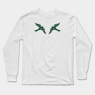 Folk Birds dark green Long Sleeve T-Shirt